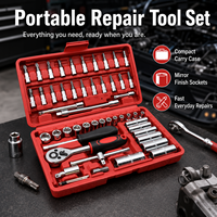 Kit de clés à douilles manuelles robustes de 53 pièces de 1/4 pouce, boîte à outils multifonctionnelle en plastique, ensemble d'outils personnalisé