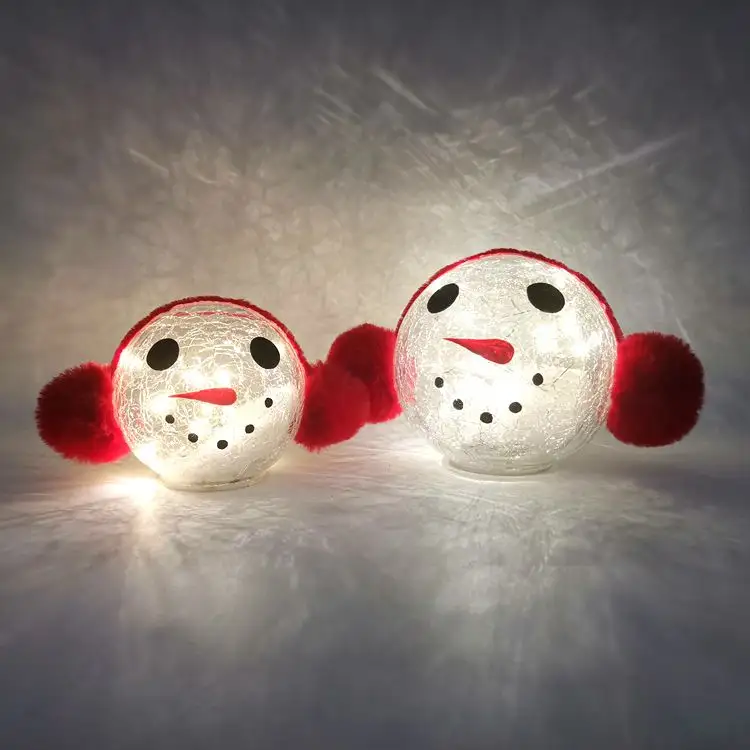 Personalized Led Christmas Decoration With Headset Glass Ball Decoration Led Glass Snowman With String Lights