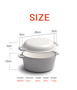 Marmite à double poignée pré-assaisonnée rouge blanc noir ronde 26cm en fonte 2 en 1 Casserole en fonte Double <span class=keywords><strong>faitout</strong></span> - Product Image 3