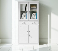 Armoire de rangement moderne en acier avec portes vitrées, tiroirs verrouillables, étagères réglables pour hôpitaux et écoles, conception modulaire durable