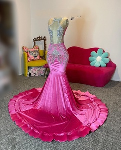 Robe de bal de Quinceañera MF, col halter, sans manches, en satin imprimé, taille naturelle, illusion de traîne, robe de bal scintillante avec cristaux - Product Image 3