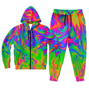 Ensemble de survêtement unisexe arc-en-ciel à capuche avec fermeture éclair, manches longues, vêtements de sport décontractés, respirant, en polyester, veste et pantalon assortis, adulte, printemps - Product Image 1