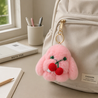 Porte-clés en peluche Lapin Cerise, pendentif animal en peluche doux, ornement à suspendre pour sac, mignonne poupée de dessin animé