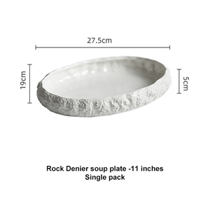 Nueva creatividad, plato de cena de cerámica blanca ovalada, <span class=keywords><strong>platos</strong></span> fríos con borde de <span class=keywords><strong>roca</strong></span>, <span class=keywords><strong>platos</strong></span> para servir ensaladas profundas, <span class=keywords><strong>platos</strong></span> de pescado para restaurante - Product Image 5
