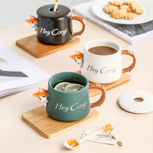 Shamitao 420mL mignon dessin animé 3D Animal <span class=keywords><strong>Corgi</strong></span> tasse en céramique créatif hommes et femmes Couple avec couvercle cuillère eau potable tasse à café - Product Image 5