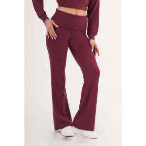 Pantalons décontractés pour femmes en velours côtelé bordeaux en gros, respirants, avec détail de taille côtelée, pantalon cargo taille mi-haute - Product Image 5