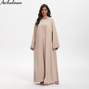 Ensemble Abaya Aschulman Personnalisé pour Femmes Musulmanes, Couleur Unie, Longueur Maximale, Vêtements Islamiques, Logo Privé, Abayas <span class=keywords><strong>Kimono</strong></span> Pudiques pour Femmes - Product Image 2