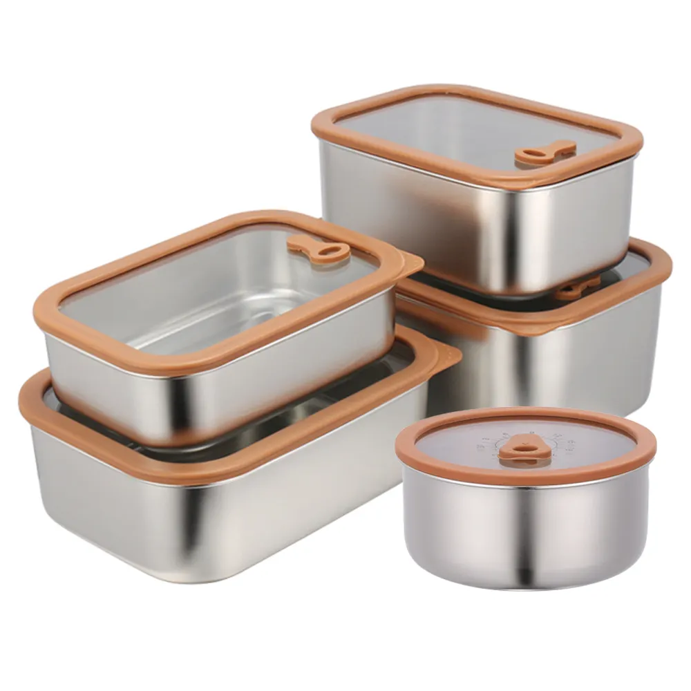 Fruit Airtight air tight fridge kitchen food storage & container set with lid, metal reusable stainless steel food container