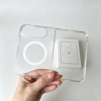 Coque de téléphone pliable transparente en PC rigide avec anneau magnétique, cadre de protection d'objectif surélevé, anti-rayures, conception en deux pièces pour le voyage
