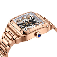 Montre squelette automatique pour homme de haute qualité, bracelet en acier inoxydable carré, boîtier de 40 mm, résistance à l'eau 5 ATM, montre mécanique