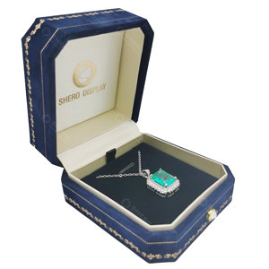 Caja de exhibición de anillo de joyería de terciopelo Shero, cajas de anillo azul de lujo octogonal, cajas de joyería únicas de plástico - Product Image 4