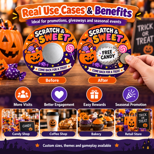 Custom Halloween Round Scratch Off Card Die Cut Shape Thick Heavy Cardboard Game Reward Instant Scratch Off Card - Product Image 6