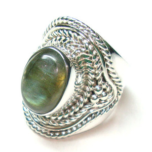 Anillo de Eternidad Étnico Indio para Mujer, Diseño Antiguo, Labradorita Azul Fuego, Plata de Ley 925, Engaste de Bisel Hecho a Mano con Una Sola Piedra - Product Image 3