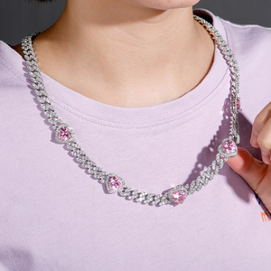 European American <b>Cross</b>-border Valentine's Day Gift Resin Heart-Shaped 8mm Copper Cuban Necklace <b>Chain</b> Sporty for - Product Image 1