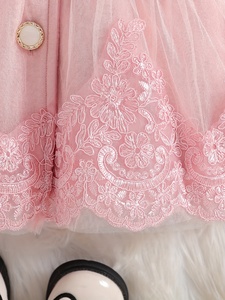 Cappotto in pile <span class=keywords><strong>rosa</strong></span> da <span class=keywords><strong>bambina</strong></span> con stampa floreale autunno/inverno, casual, monopetto, con fiocco, bottoni, risvolto, poncho in pelliccia e pizzo a rete, a maniche lunghe - Product Image 4