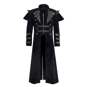 Steampunk-Punk Men's Long Jacket Vintages Black Oversize-Coat Hooded Collar-Faux Fur-Retro Medieval-Overcoat Print-Technique - Product Image 1