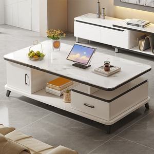 <span class=keywords><strong>Mesa</strong></span> de Centro Moderna de MDF con Chapa de Mármol y Almacenamiento Cerrado, Cajón de Almacenamiento para Sala de Estar Residencial - Product Image 3