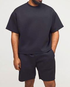 Ensemble de survêtement athlétique décontracté d'été noir respirant, comprenant un T-shirt ample et un short décontracté, style baggy - Product Image 1