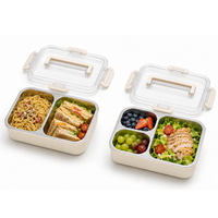 Boîte à lunch pour enfants, 3 compartiments, 1000 ml, en acier inoxydable 304, amovible, réutilisable, durable, avec fermoirs, pour l'école, le camping et les voyages, vente en gros