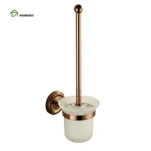 Custom Cheap Reusable Bathroom accessories Rose Gold Brass Brush Holder Cleaning With Cup Toilet Brush Set