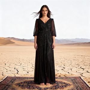 Vestido Abaya de Poliéster con Lentejuelas Bordadas Personalizadas de Lujo para Mujeres Musulmanas, Elegante para Fiestas y Eventos, Venta al Por Mayor - Product Image 1