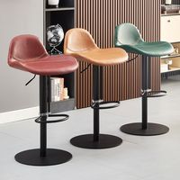 Tabouret de bar de restaurant moderne en métal PU à base ronde, chaise pivotante, hauteur réglable, sans accoudoirs, tabouret haut commercial avec repose-pieds