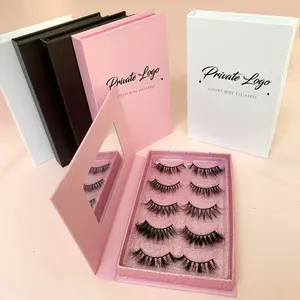 Customized Logo lashbook vendor 5 pairs eyelashes book fluffy eye lashes mink custom black lash book packaging box