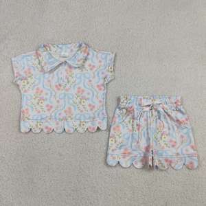 En stock: Conjunto de ropa de verano para niñas con cremallera y volantes, con lazos de flores, al por mayor, atuendos de moda para bebés, ropa de hermanas de fábrica. - Product Image 2