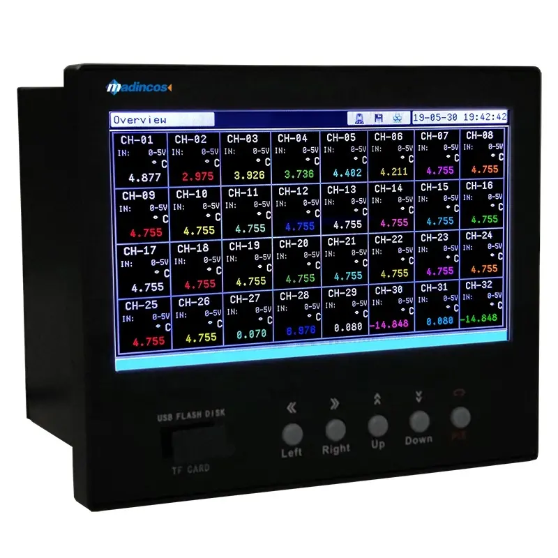 Madincos MPR5000S:Advanced Industrial 7'' 16/32 Channels Digital Color Paperless Pressure Chart Recorder with USB+RS485