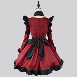 Nueva manga larga gótico pequeño <span class=keywords><strong>diablo</strong></span> Lolita vestido de sirvienta estilo chino Cosplay Anime japonés traje de juego de rol Color rojo <span class=keywords><strong>vino</strong></span> - Product Image 4