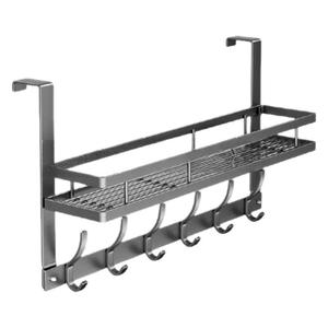 ชั้นวางของเหนือประตูพร้อมตะขอ 5 อันและชั้นวางของสำหรับจัดเก็บในตู้เสื้อผ้า ห้องน้ำ ห้องนอน - Product Image 1