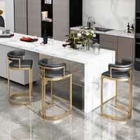 Tabouret de bar commercial moderne nordique minimaliste de luxe léger en acier inoxydable doré avec dossier, non pivotant, pour pub