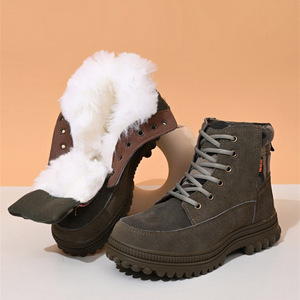Unisex Snow Boots Mid-Heel <b>Wool</b> Lined Waterproof Outdoor Wear Resistant Solid Color Front Laces Adult Size - Product Image 1