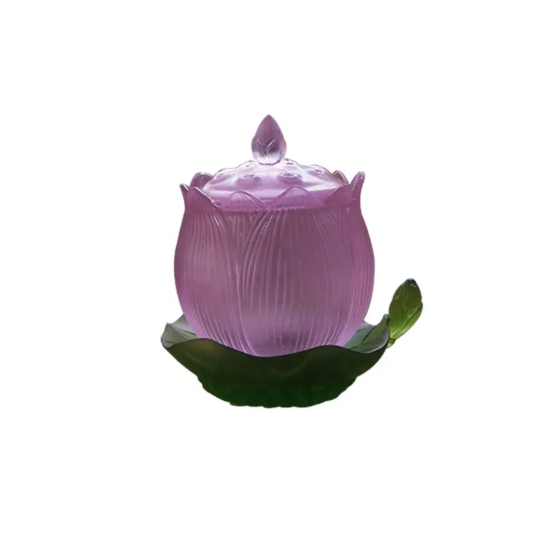 Direktverkauf aus der Fabrik von lotusförmigen Glas-Buddha-Weihwasserbechern für Heim/Tempel-Anbetungs-Schmuck