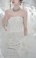 S7838F Blanc Tube Top Nail Perle Étoile Sequin Superfluck Queue Robes Femmes Dame Élégante Soirée Soirée