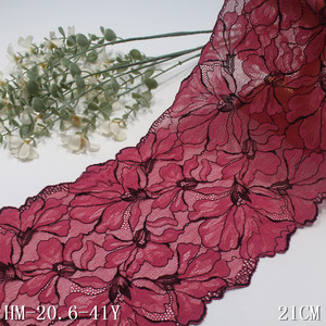 Bordure en dentelle extensible douce bicolore rose et noire de 21 cm de large, de haute qualité, faite à la main, pour vêtements, soutiens-gorge, style sexy - Product Image 3