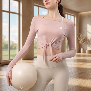 Women's <b>Lace</b> Breathable Spandex/Elastane Solid Sports <b>Top</b> Slim-fit Aerobics Yoga Professional Training Fitness Long Sleeve - Product Image 3