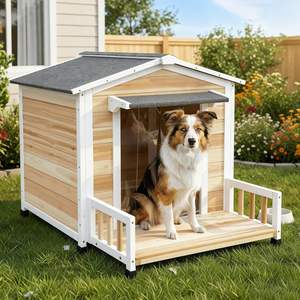 บ้านสุนัขพร้อมระเบียง บ้านสุนัขไม้กลางแจ้ง บ้านสุนัขยกพื้นพร้อมระเบียง  คอกสุนัขกลางแจ้งที่ทนทาน - Product Image 6