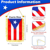 Drapeau de voiture double face personnalisé de taille réduite de Porto Rico, imprimé numériquement, à suspendre sur la vitre, effet miroir