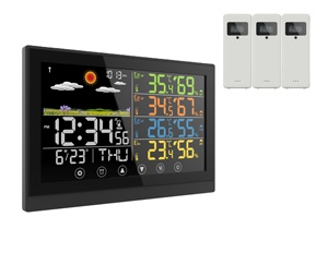 Estación Meteorológica Inalámbrica con pantalla táctil, estación meteorológica de <span class=keywords><strong>3</strong></span> canales con <span class=keywords><strong>3</strong></span> <span class=keywords><strong>sensores</strong></span> remotos - Product Image 1