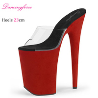 Nouvelles sandales à plateforme en daim transparentes à bout ouvert, talon haut sexy de 23 cm (9 pouces), rehaussant la taille, pour la danse sur barre, collection Printemps-Été
