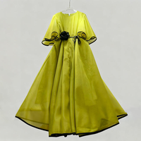 Robe longue d'été vintage unie en satin, coupe trapèze, en voile de spandex respirant, couleur noir et jaune, pour femme