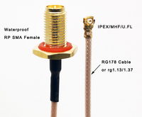 Ip67 (Rp) Sma femelle à Ufl Mhf câble d'antenne coaxial étanche Rf113 Rg178 cloison avec joint torique Pigtail Kable Assembly
