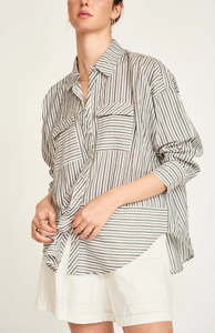 <span class=keywords><strong>Camicia</strong></span> Casual a maniche lunghe a righe in <span class=keywords><strong>lino</strong></span> da <span class=keywords><strong>donna</strong></span> abbigliamento quotidiano largo con tessuto estivo ODM stile natalizio - Product Image 2