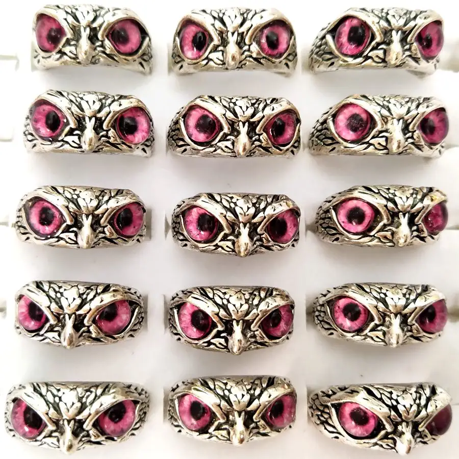 Blue Green Orange Pink Cat Eye Owl Ring Vintage Silver Plate Alloy Wedding Engagement Punk Jewelry Hot Sale