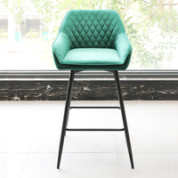 Tabourets de bar modernes de luxe en velours vert turquoise, chaise de bar rembourrée, tabouret de comptoir pour club commercial