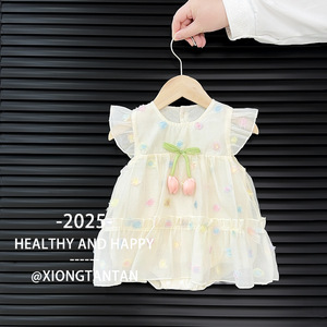 Venta al por mayor 2025 vestidos <span class=keywords><strong>de</strong></span> verano para niñas estilo coreano tulipán bebé niña princesa vestido dulce flor bebé faldas personalizadas - Product Image 1