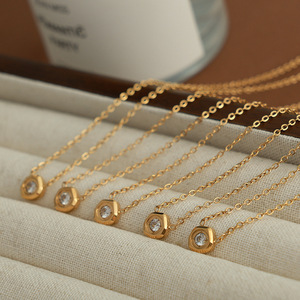 Geometric Round Pendant <b>Titanium</b> Steel Necklace Gold Bezel Set Zircon Clavicle Chain Everyday Wear - Product Image 3