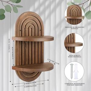 Wooden <b>Wall</b> <b>Mounted</b> <b>Shelf</b> Arched Bohemian Style 2 Tier Display Rack For Bedroom Living Room Storage - Product Image 2