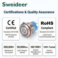 Interrupteur à bouton-poussoir métallique Sweideer 12 mm 1NO 12V 24V 110V 220V IP65 en acier inoxydable avec LED CE RoHS pour armoire de commande OEM